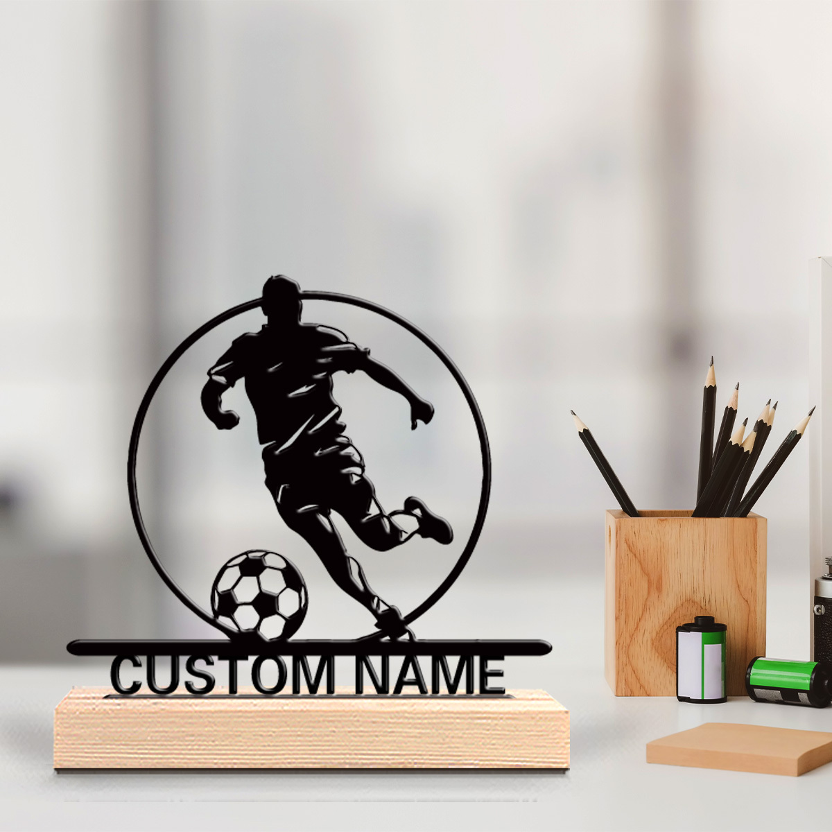 Baby Products Decoration - Aangepaste voetbalspeler metalen beeldje met naam,
