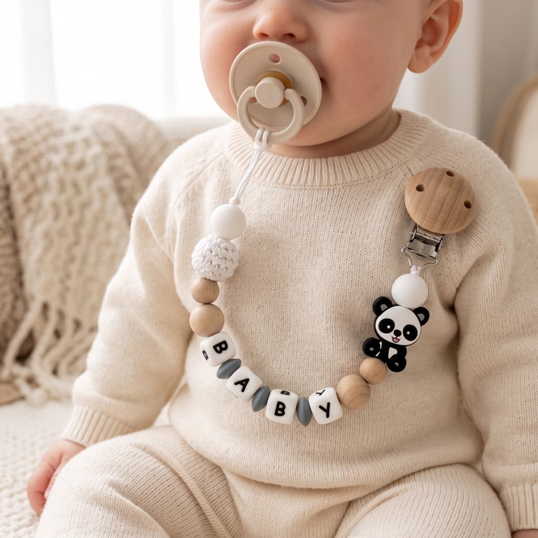 Baby Teethers - Aangepaste naam Babyfopspeenclip Hout Siliconen Bijtringhouder