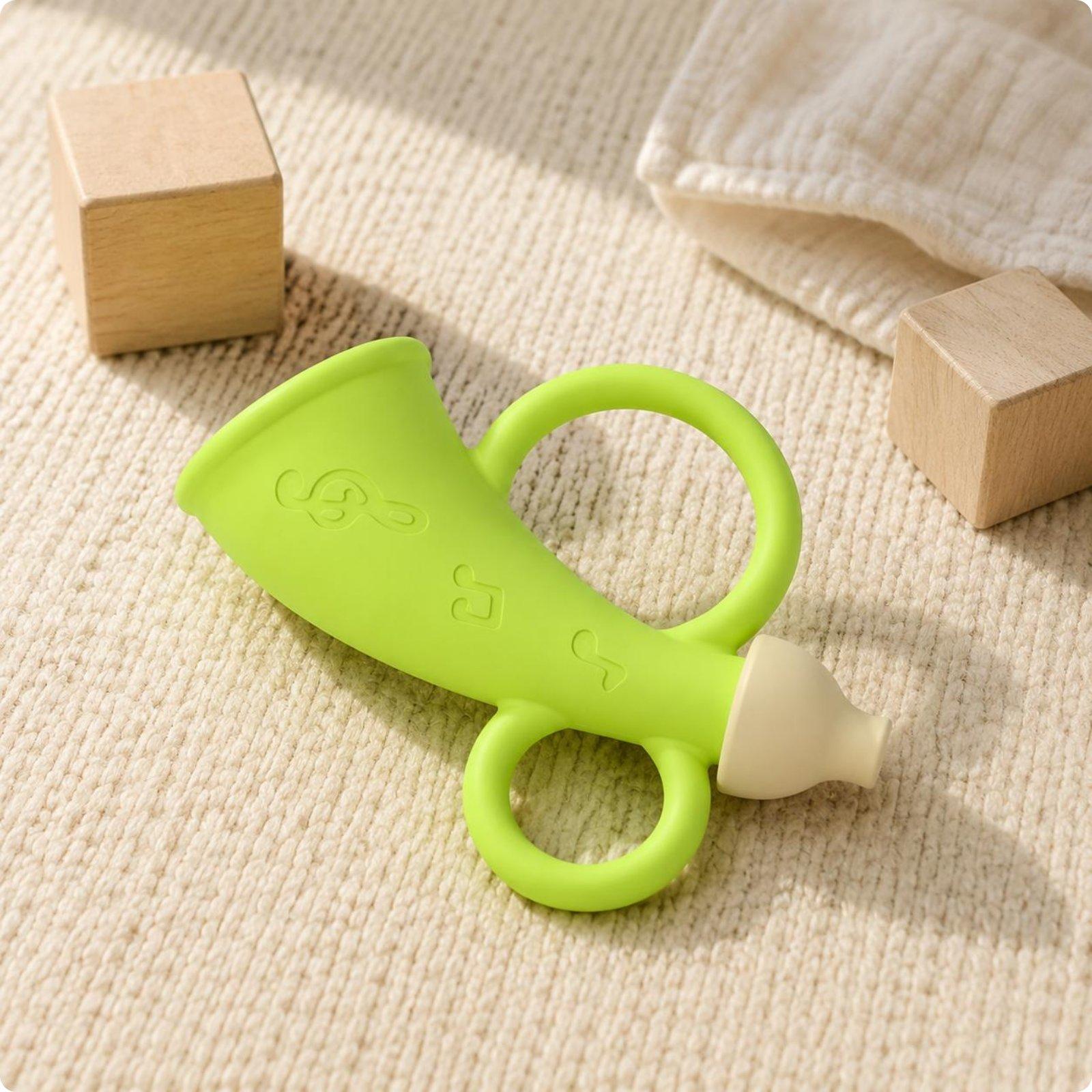 Baby siliconen hoorn-geluidspi - Baby Teethers recensie en prijs
