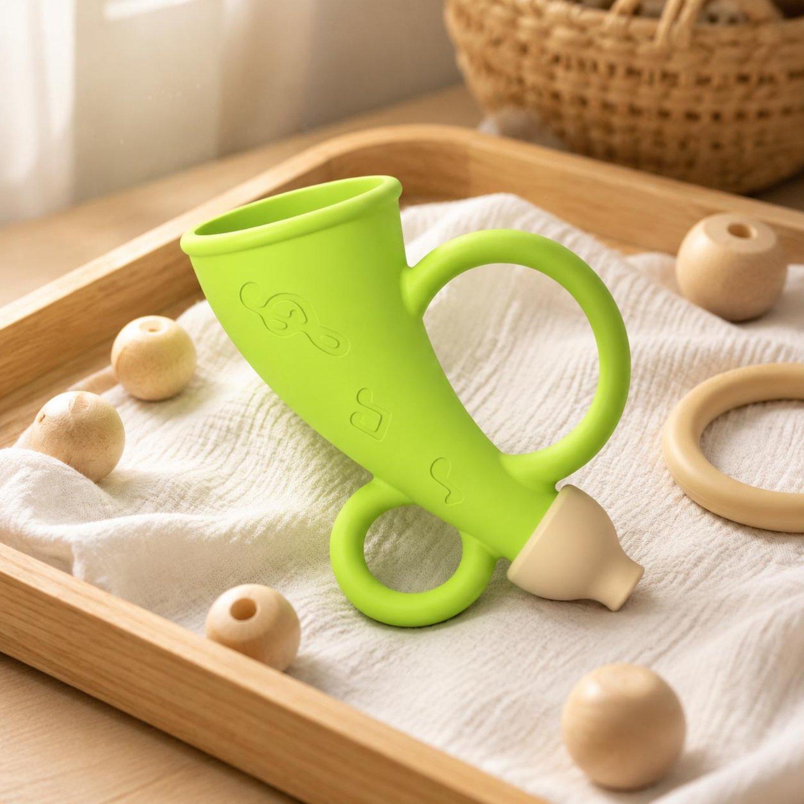 Baby siliconen hoorn-geluidspi - Baby Teethers recensie en prijs